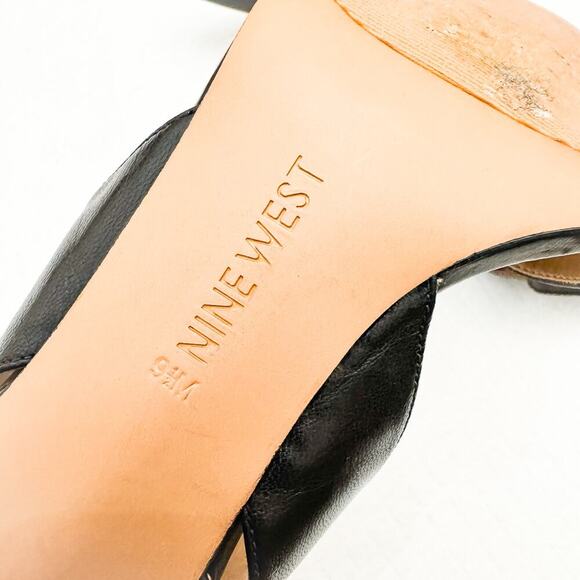 Nine West Black Double Strap Pointy Toe Leather Stiletto Heel Size 9.5 - Picture 5 of 5